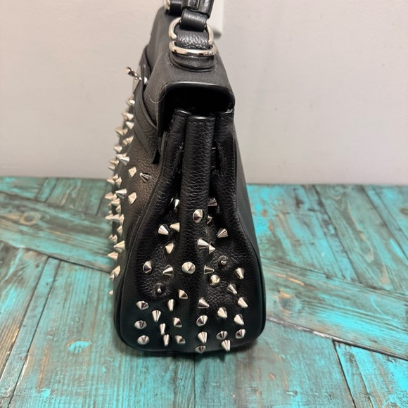 Melrose Glam Birken Style Black Leather Handbag Silver Stud Embellishments - Picture 5 of 16